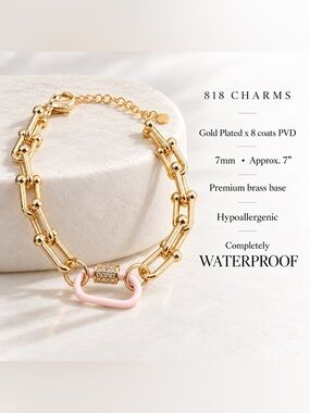 Micro Pink Carabiner + 18k Plated PVD U-Link Gold bracelet ✨NWT✨